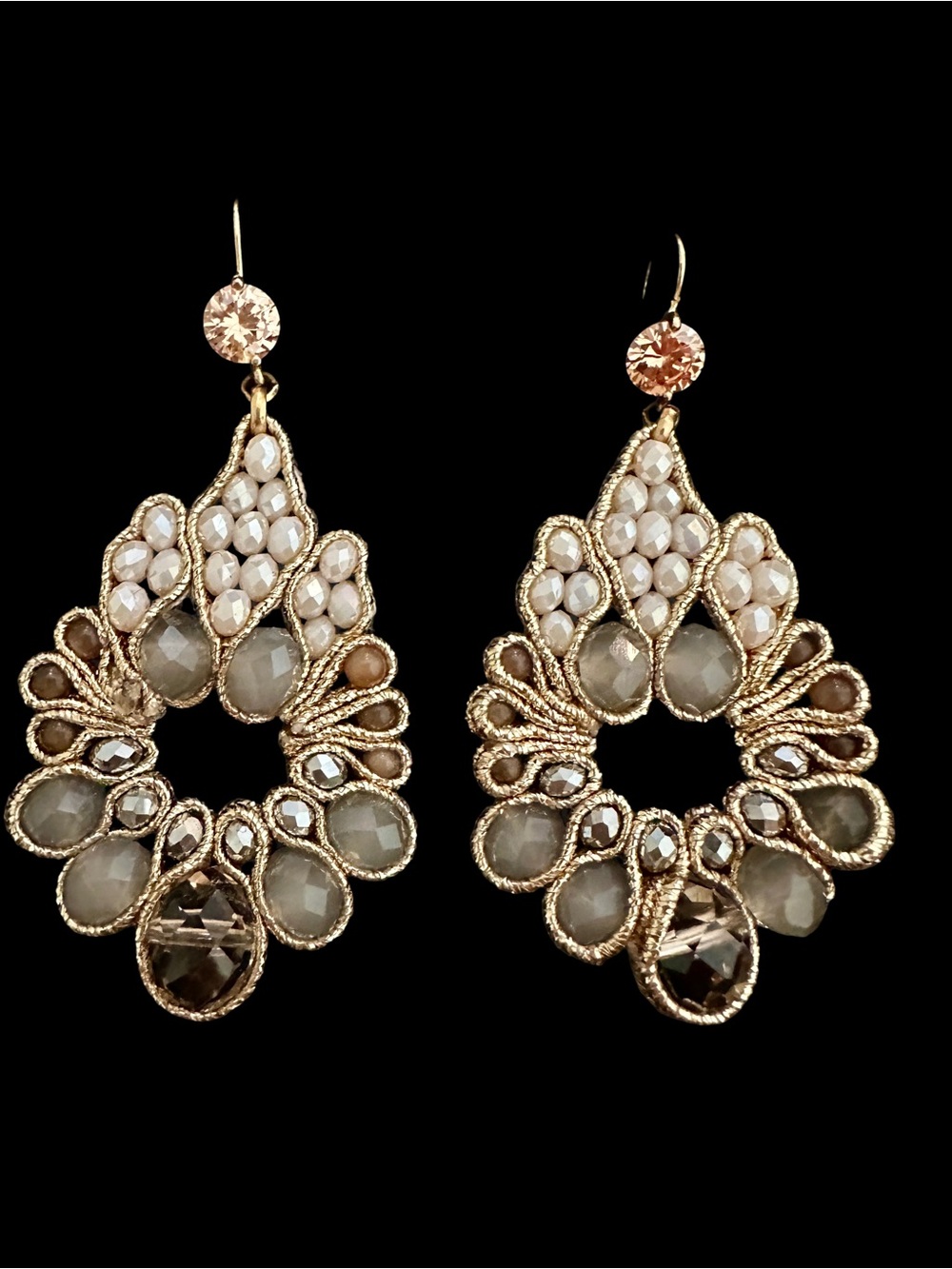 Gold-Tone Champagne Bead Teardrop Earrings